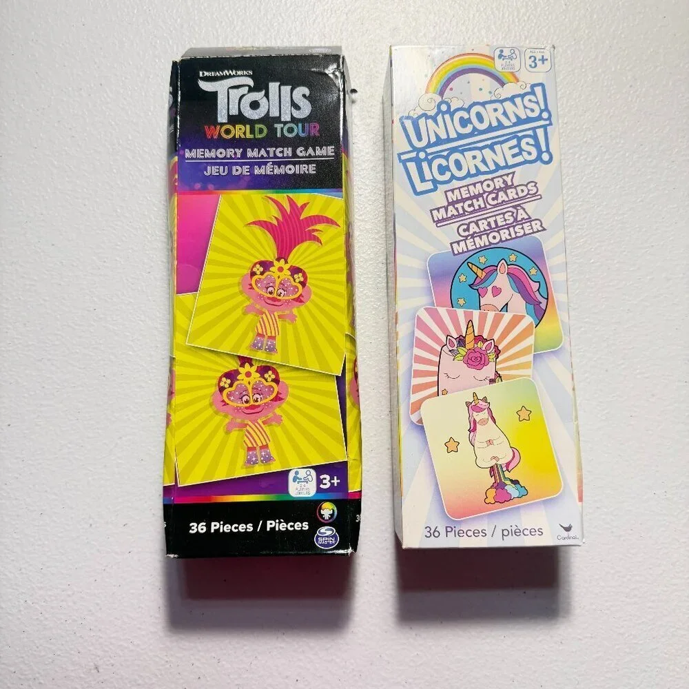 Trolls World Tour & Unicorns Memory Match Games – 36 Cards Each – Kids 3+